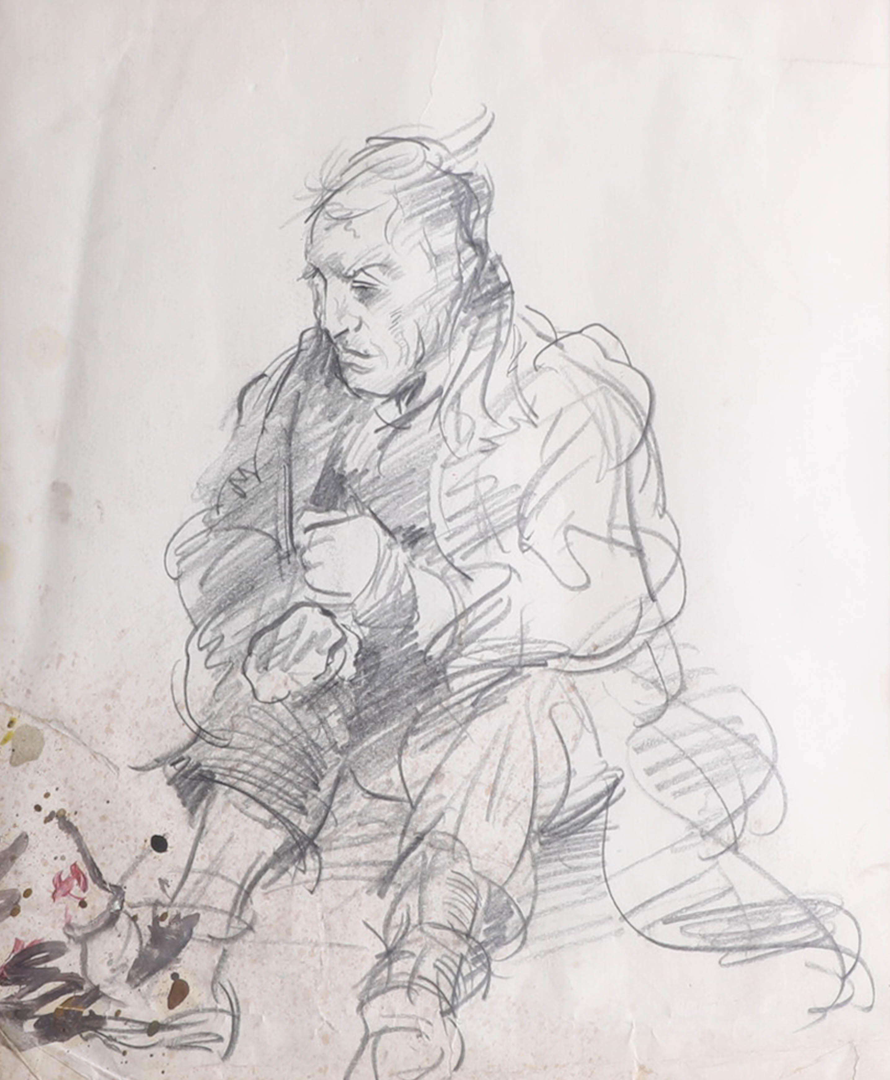 Robert Lenkiewicz, early pencil portrait sketch circa 1970, 38cm x 30cm. - Image 2 of 2