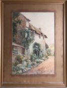 Frederick Parr, pair of signed watercolours, Cottage scene and Newlyn, framed and glazed, 50cm x