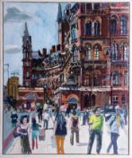 Nicholas Borden, oil on canvas 'Kings Cross, St. Pancras, London', 60cm x 50cm, framed, signed on