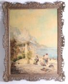Continental School oil on canvas early 20th century 'View across the coastline, Greece?', 82cm x