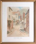 Lewis Mortimer, signed watercolour, 'A Street at Polperro', 1923, 36cm x 26cm, framed and glazed.