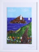 Lou from Lou C fused glass, original glass work, titled 'Godrevy, Cornwall' 2020, titled and signed.