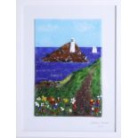 Lou from Lou C fused glass, original glass work, titled 'Godrevy, Cornwall' 2020, titled and signed.