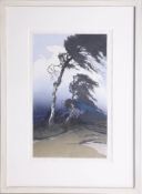 Oscar Droege (1898-1982 German), signed woodcut print 'Birch Trees in a Storm' image size 40cm x