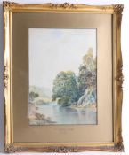J.Wilson, signed watercolour, 'On the River Wharfe, Yorkshire', titled to the gilt mount, framed and