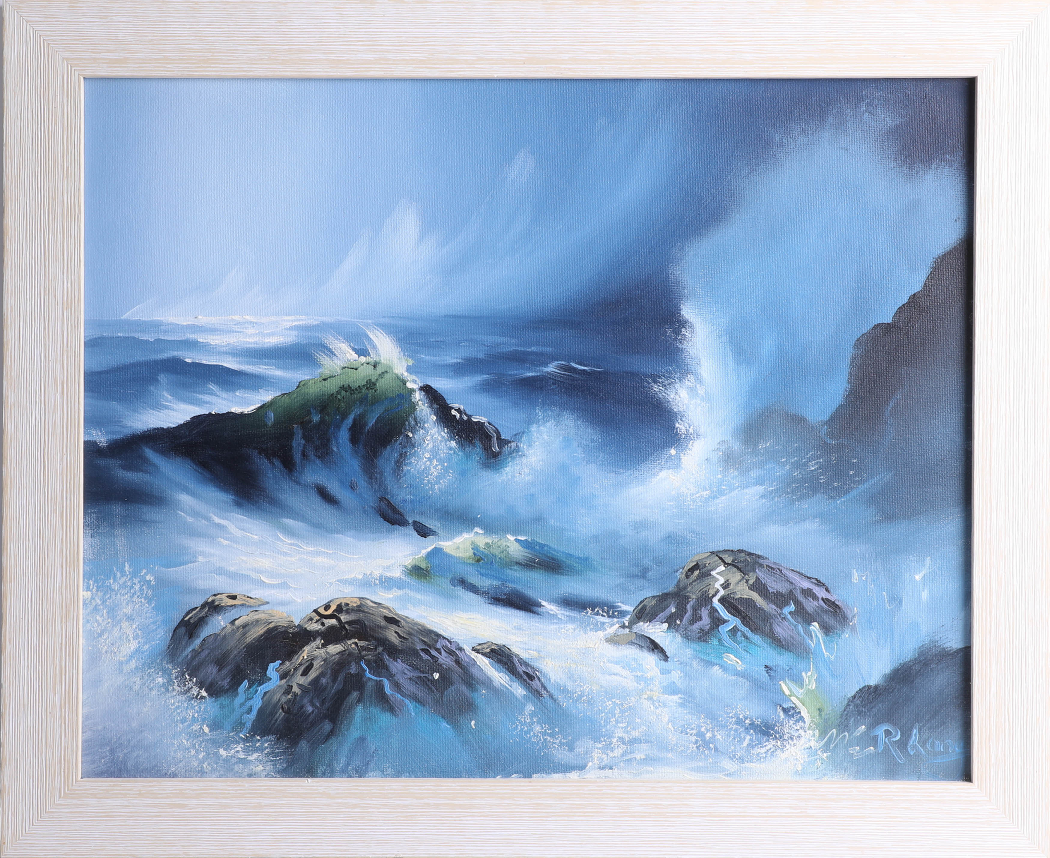 Roy Lang, 3 signed Seascapes, 40cm x 50cm, framed. Roy Land, (Cornish born) was voted artist of - Image 2 of 4