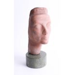 Brian Rice (1900-1998), 'Head of Nefertiti', terracotta on a green marble base, height