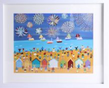 Gordon Barker (contemporary Devon artist), acrylic on paper 'Amazing seaside fireworks', 29cm x