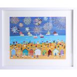 Gordon Barker (contemporary Devon artist), acrylic on paper 'Amazing seaside fireworks', 29cm x