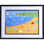 Gordon Barker, acrylic on paper 'Seaside Holidays', 29cm x 38cm, framed. Gordon Barker is a