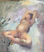 Robert Lenkiewicz (1941-2002) oil on canvas, 'A pregnant women, reclining' framed, 24"