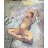 Robert Lenkiewicz (1941-2002) oil on canvas, 'A pregnant women, reclining' framed, 24"