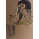 Jill Watkins, pastel sketch of lady, 67cm x 47cm, framed and glazed.