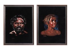 Pair of felt pictures, Martinus, Aboriginal portraits