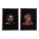 Pair of felt pictures, Martinus, Aboriginal portraits