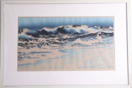 Oscar Droege (1898-1982 German) signed woodcut print 'Surf', image size 29cm x 55cm.