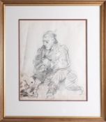 Robert Lenkiewicz, early pencil portrait sketch circa 1970, 38cm x 30cm.