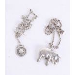 A large silver elephant pendant on a 20 inch silver Italian rope chain, together with a silver