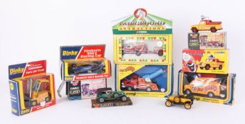 A collection of eight models including Corgi Toys, Jean Richard Circus models, Dinky Toys Forklift