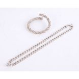 A 20 inch silver curb-link chain together with a heavy modern solid silver twist bangle (2)