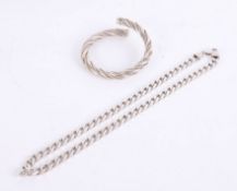 A 20 inch silver curb-link chain together with a heavy modern solid silver twist bangle (2)