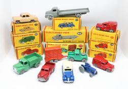 Dublo Dinky Toys, nine models, including Bedford Flat truck 66 boxed, Royal Mail Van 68 boxed, 64,