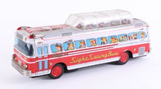 A Japanese tin-plate Sightseeing Bus, length 37cm, boxed.