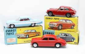 Corgi Toys, MGB. G.T., three models, 327 boxed, Riley Pathfinder saloon, 205 boxed, Oldsmobile Super