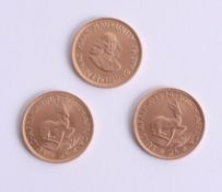 Three South African 2 Rand gold coins 1967, 1974 and 1974 (3).