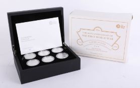 Royal Mint, the 100th Anniversary of the First World War, 2018 five Pound silver proof six coin set,