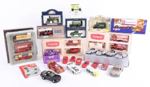 Mixed collection of loose and boxed models, including Marklin four-piece sports car set, Corgi truck