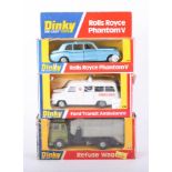 Dinky Toys, three models, Roll Royce Phantom V, 124 boxed, Transit ambulance, 276 boxed, Refuse