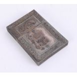 A Chinese silver card case with relief decoration of exotic birds, snakes and flowers, 100mm x
