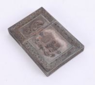 A Chinese silver card case with relief decoration of exotic birds, snakes and flowers, 100mm x