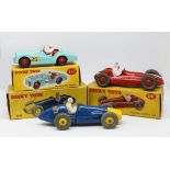 Dinky Toys, three models, Triumph TR2, 111 boxed, Maserati racing car, 231 boxed, Ferrari racing car