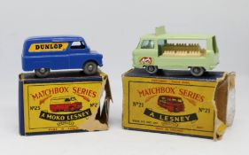 Matchbox Series, Moko Lesney, two models, Milk Delivery Truck, 21 boxed, Milk Float, 25 boxed (2).