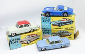 Corgi Toys, three models, Standard Vanguard saloon, 207 boxed, Chevrolet Corvair, 229 boxed,