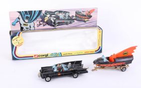 Corgi Toys, Batmobile and Bat boat, Gift Set 3, DC Comics set, the box signed 'To Robin, Adam West',