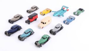 Collection of loose diecast models including Dinky Toys Thunderbird 2, Sunbeam-Talbot, Daimler