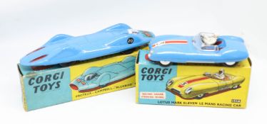 Corgi Toys, two models, Campbell Bluebird Record car, 153 boxed, Lotus Eleven racing car, 151a boxed