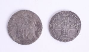 An early silver republic coin, French, poor condition, together with a 1697 silver half crown (2).