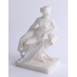 An alabaster figure of Lady sitting on Hound, height 22cm.