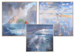 Richard Lannowe Hall, three original mixed media paintings, including The Mount, Marazion, oil on