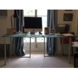 Habitat, a modern glass topped and metal framed desk, 180cm x 80cm