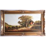 Bernard Platford, 'The cottage in the woods', oil on canvas, 45cm x 92cm, in gilt frame.
