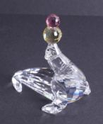 Swarovski Crystal Glass, 'Seal playing/juggling', boxed.