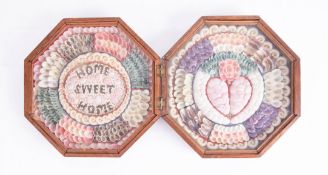 A 19th century Sailors Shell Valentine in folding octagonal box, 'Home Sweet Home', diameter 23cm.