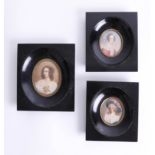 Three 20th century Continental miniature portraits, signed 'Renoir', frame size 16cm x 14cm.