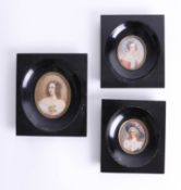 Three 20th century Continental miniature portraits, signed 'Renoir', frame size 16cm x 14cm.