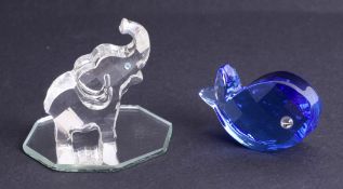 Swarovski Crystal Glass, Ernie the elephant, Walter the whale (2), boxed.